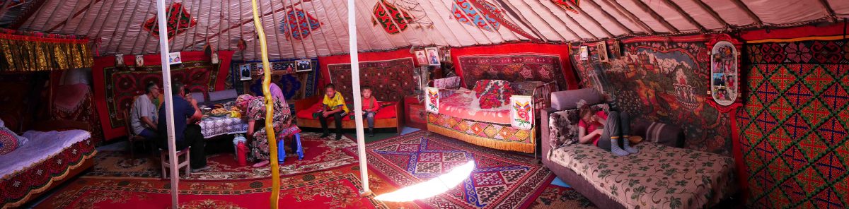 Inside the family Ger in summer. Anargul on the right.